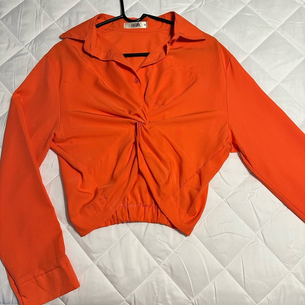 Very cute long sleeve crop top, color-peach orange, size-S/M, not stretchy.